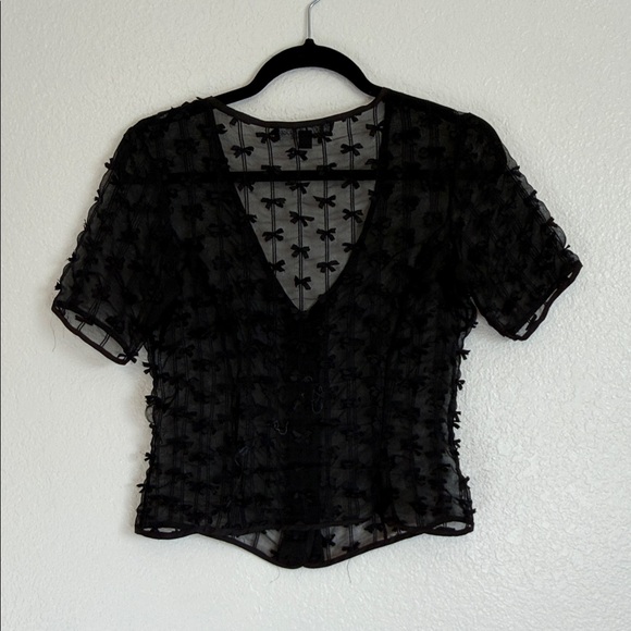 Vintage y2k Betsey Johnson Black Sheer bow Embroidered Blouse - Picture 4 of 6